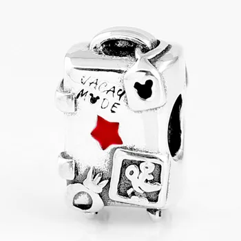 

New 925 Sterling Silver Charm Yellow & Red Enamel Suitcase With Sun And Heart Pendant Beads Fit Pandora Bracelet Diy Jewelry