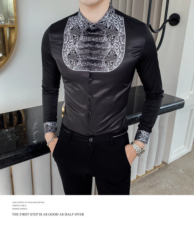 Барокко модные повседневные рубашки для мужчин с длинным рукавом Slim Fit рубашки уличная роскошная мужская рубашка одежда Camisa Masculina