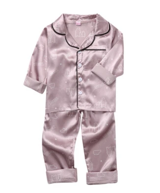 Pudcoco/атласная Шелковая пижама для детей; топы с длинными рукавами для маленьких девочек и мальчиков; Милая одежда для сна с принтом животных из мультфильмов; осенняя одежда для сна - Цвет: A