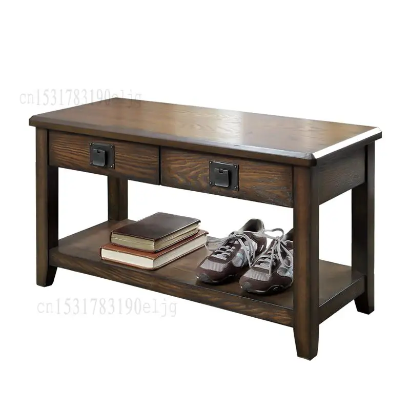 American Country Doorway Shoe Changing Stool Sofa Cabinet Solid Wood Living Room Bench Retro Simple Style |