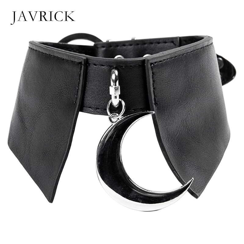 

Women Necklace Cool Punk Goth Vintage Metal Crescent Moon Leather Collar Choker Personality Neck Decoration Birthday Gift