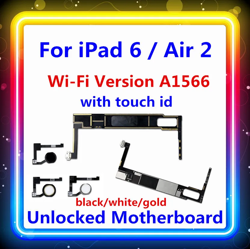 Заводская разблокированная материнская плата для iPad 6, wifi версия с touch id для iPAD air 2, материнские платы 16 Гб/32 ГБ/64 Гб/128 ГБ A1566 карта