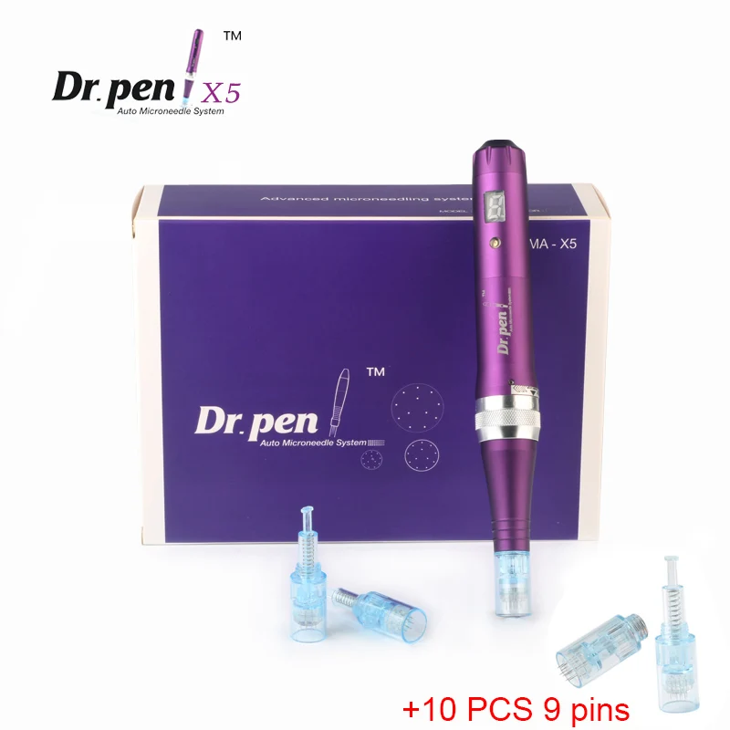Беспроводной цифровой дисплей Dr. Pen Ultima X5 microoneedling ручка перезаряжаемый набор для ухода за кожей с 10 игл - Цвет: X5 with 9 pins