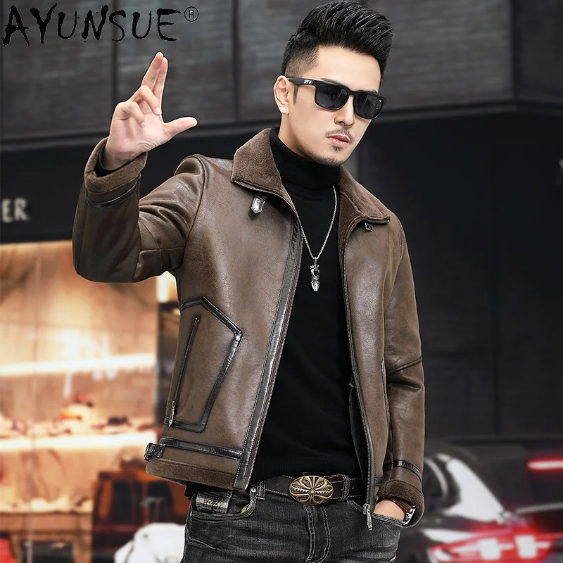 

AYUNSUE Short 100% Real Wool Lining Coat Male Winter 2021 Black Casual Suede Jacket Men's Fur Coats Chaqueta Cuero Hombre Gxy775