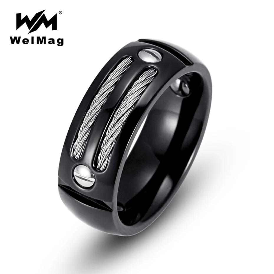 WelMag модные повседневные гематиты из нержавеющей стали для здоровья черные Серебряные Золотые полированные кольца ювелирные изделия унисекс размер США