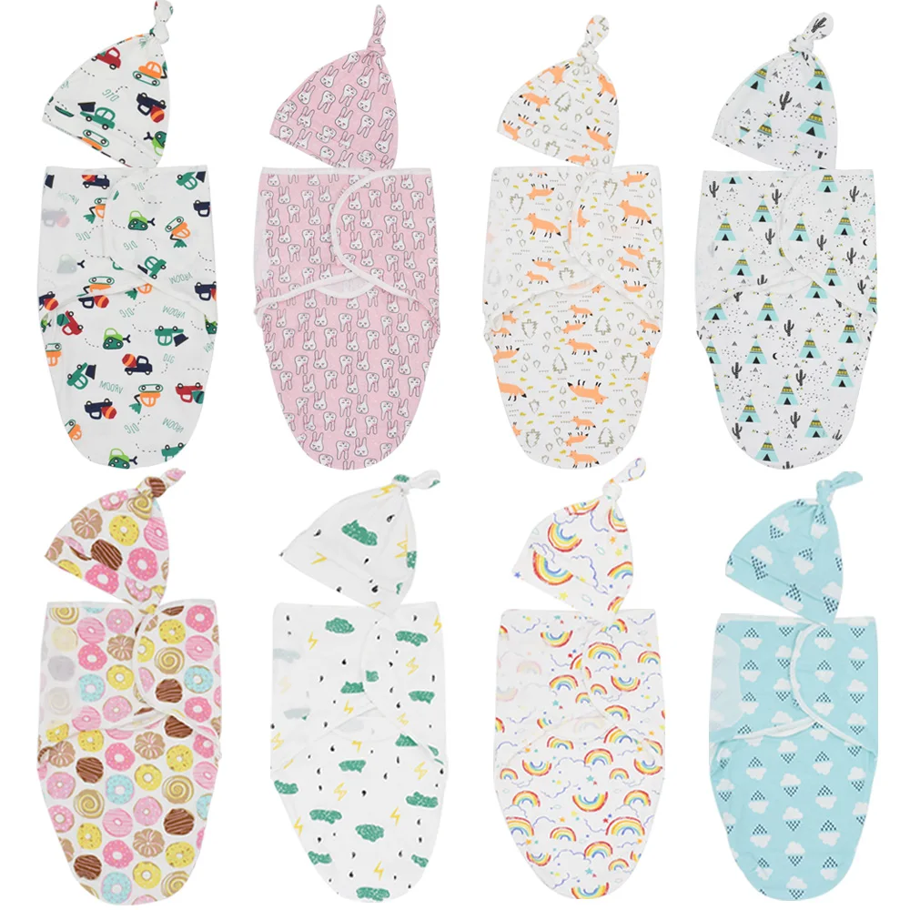 Manta y gorro para bebé, edredón de algodón para bebé, pañales de muselina urdimbre, saco de dormir, sobre, ropa de cama