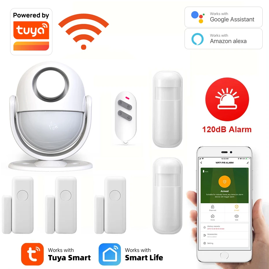 

Tuya Smart Home Security WIFI Alarm System 120dB Works With Google Alexa 433 PIR Detector Door Sensor Smart Life App Burglar