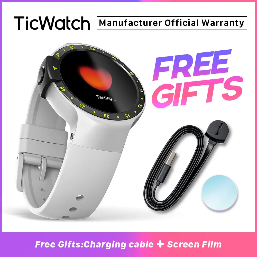 TicWatch S белые Смарт-часы Bluetooth Smartwatch с gps Android и iOS совместимы с Google Wear OS IP67 Водонепроницаемый - Цвет: Glacier White