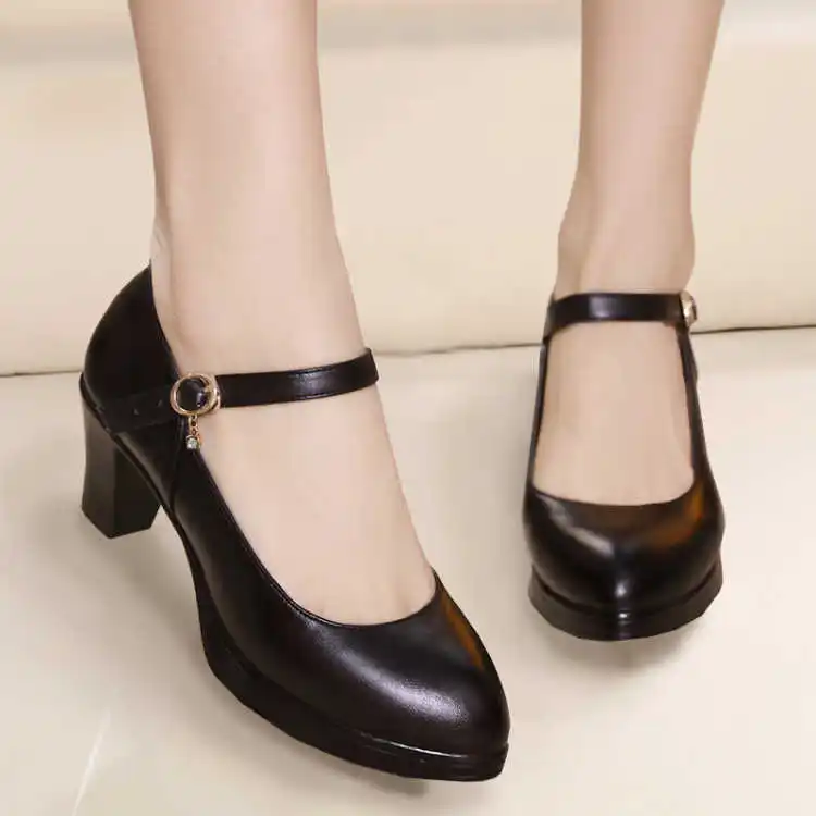 

Spring And Autumn 32-43 Large Size Shoes Pointed-Toe WOMEN'S Shoes Work Semi-high Heeled Chunky-Heel Catwalks Cheongsam A- line