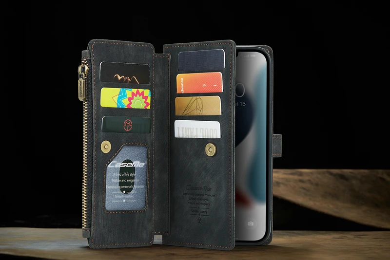 CaseMe Leather Phone 13 Case For iPhone 13 Pro Max 12 11 Xs XR X 7 8 6 6S Plus 10 Zipper Retro Wallet For iPhone 13 Pro Max Case iphone 12 pro max case