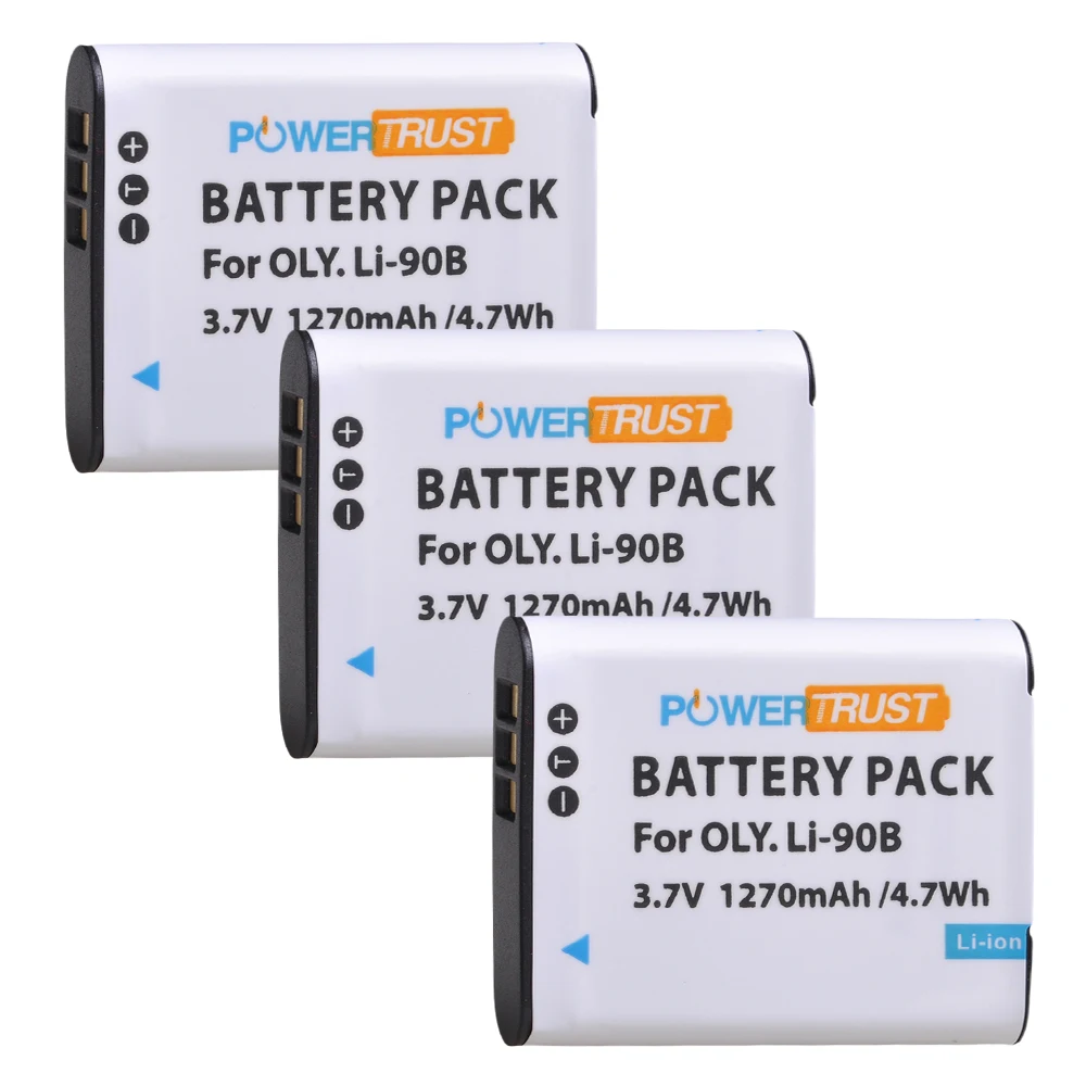 Powertrust 3Pcs 1270mAh LI-90B LI-92B LI90B Camera Battery akku for Olympus Tough TG-5 TG-Tracker SH-1 SH-2 SP-100 IHS TG L20
