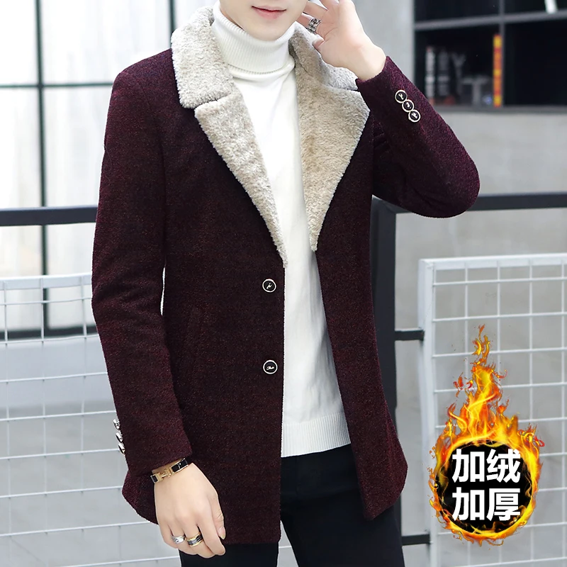 Mens Wool Blends Overcoat Fur Lining Thick Warm Trench Coat Lapel Winter Wear Single Breasted T160
