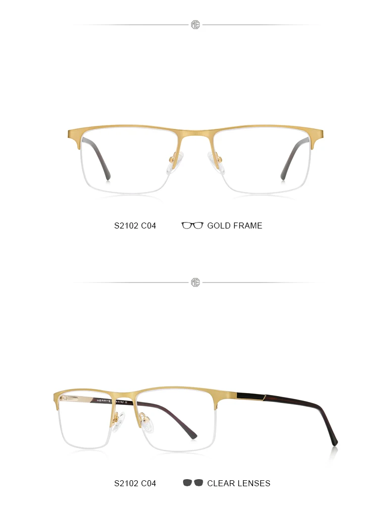 MERRYS Дизайнерские мужские очки с оправой из сплава, Мужские квадратные полуоптические сверхлегкие миопия, Гиперметропия, Рецептурные очки S2102