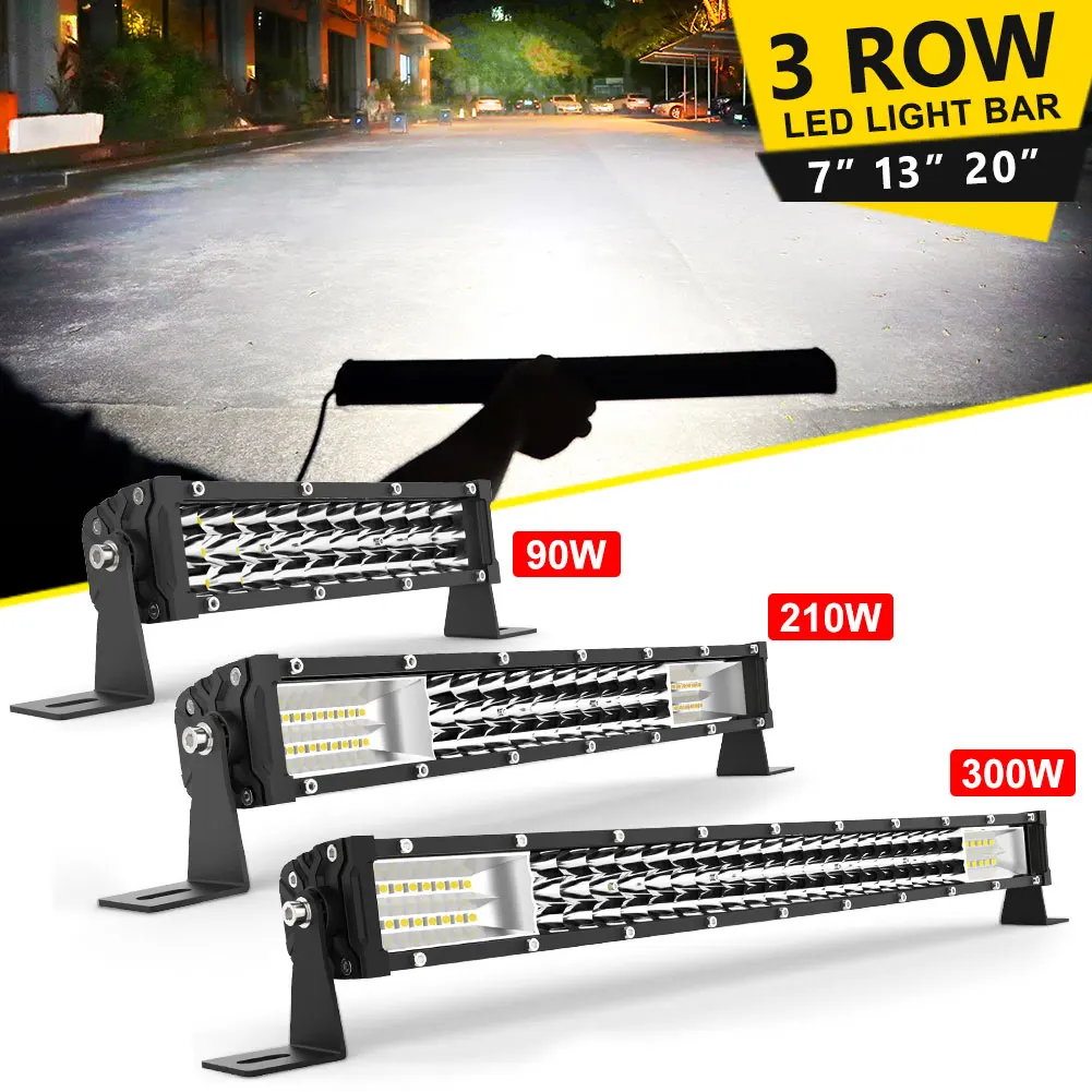 NAOEVO 3 Rows Led Light Bar OffRoad 90W 210W 300W Combo Driving Fog LED Work Lamp 12V 24V for Auto SUV 4WD Tractor 7'' 13''