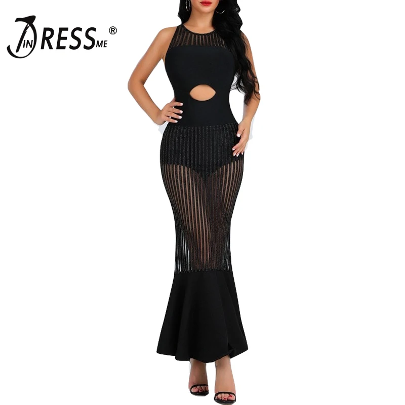 INDRESSME, новинка, женское Бандажное платье, с круглым вырезом, с открытой спиной, с вырезами, Русалка, Сексуальные клубные вечерние платья, Vestido