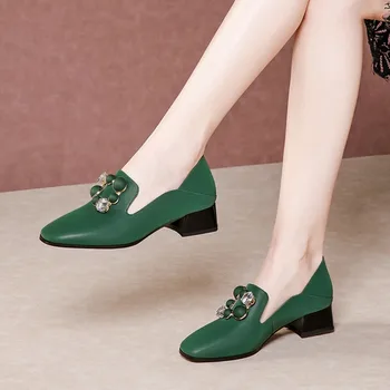 

Women Pumps genuine Leather Casual Shoes Working Shoes Spring Summer Shallow Square Toe Fashion 2020 Shoes Woman