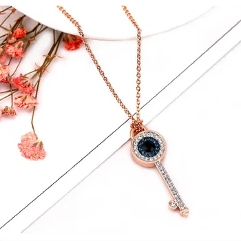 

2020 Korean New Rose Gold Evil Eye Key Clavicle Chain Necklace Personalized Charm Pendant Crystal Necklaces for Women Choker