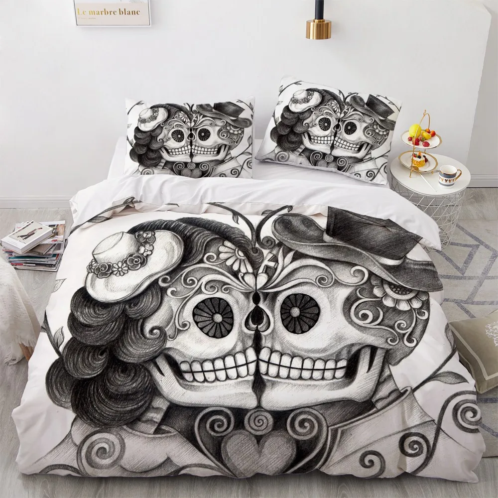Комплект постельного белья с 3d-изображением черепа белый пододеяльник