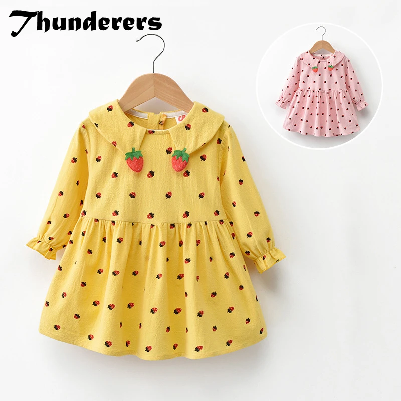 

Thunderers Spring Autumn Kids Princess Dress For Girls Printed Cartoon Strawberry Girl Party Dresses Fashion Children Outfits