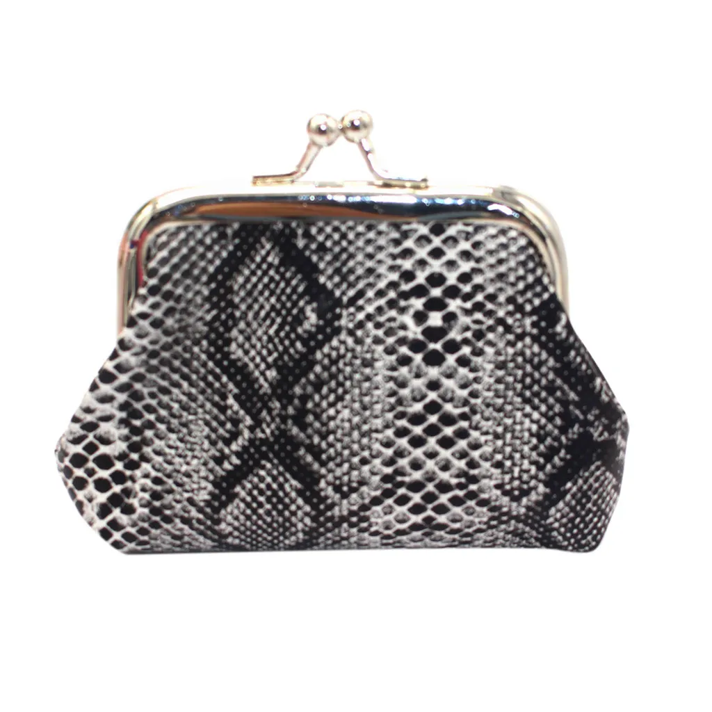 Leather Coin Purse for Women Snake Pattern Buckle Small Coin Purse Coin Bag Key Case Female Casual Coin Purse - Цвет: Gray