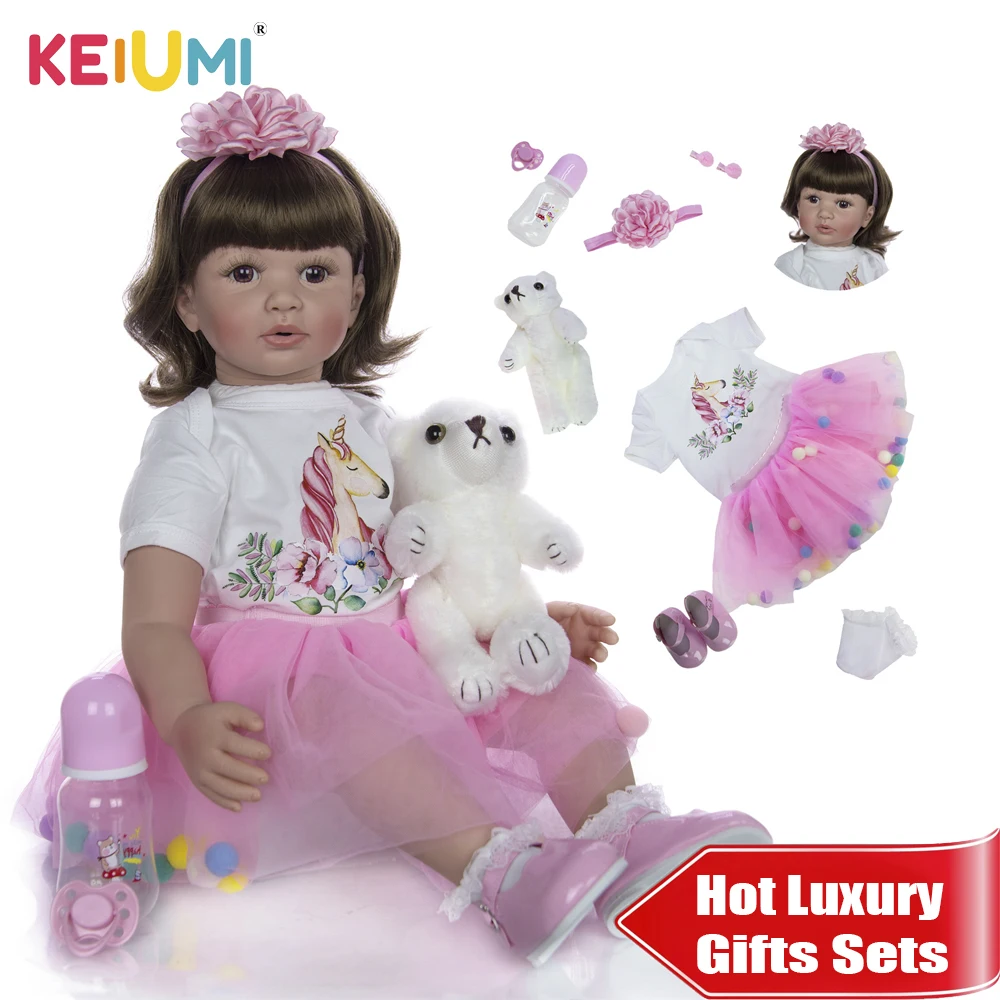 KEIUMI, новинка, длинные локоны, волосы, силиконовая кукла реборн, 24 дюйма, 60 см, Reborn Menina, кукла принцесса для девочки, на день рождения, сюрприз