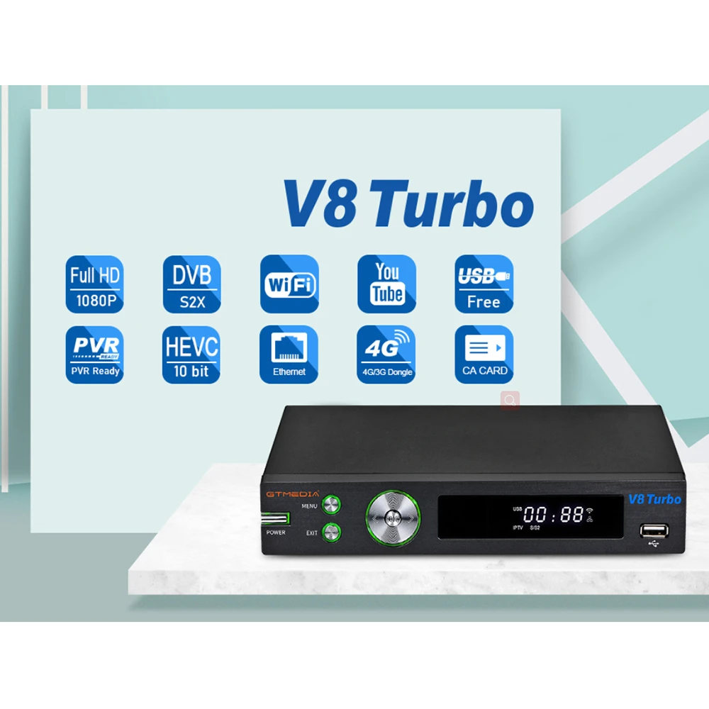 Спутниковый ресивер Gtmedia V8 Turbo новинка 2022 ТВ-приставка DVB встроенный Wi-Fi декодер HD