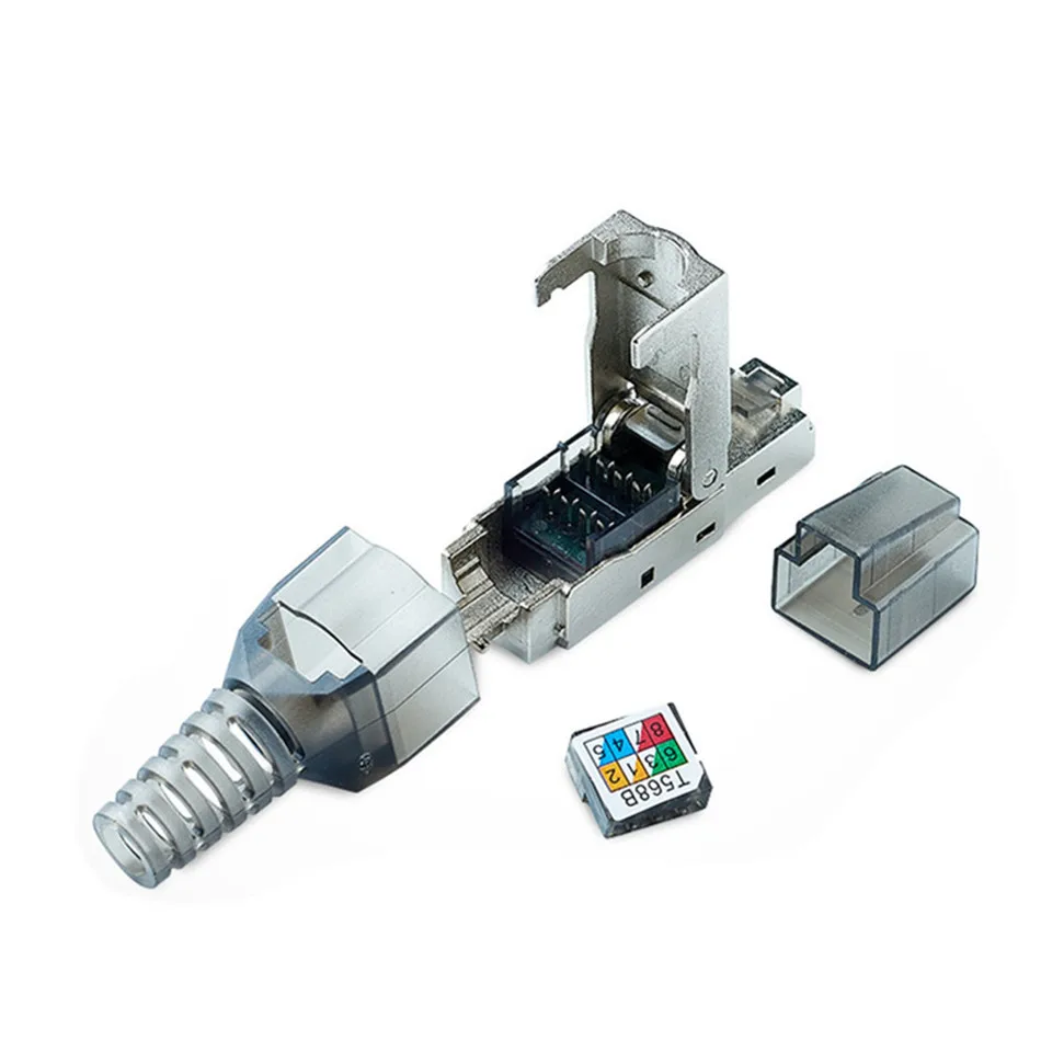 Connecteur Ethernet RJ45 Cat6A, connecteur RJ 45 Cat 6A, bouclier métallique en alliage de Zinc, tête de réseau en cristal 8P8C, prise modulaire sans outil