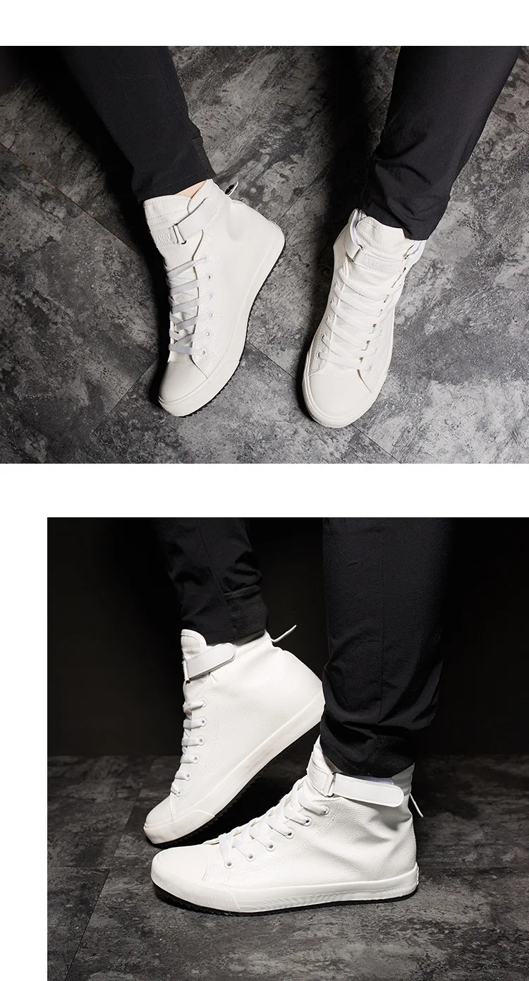 Black White High Top Sneakers Men Ankle Boots Comfort Leather Shoes Men Casual Trainers Elevator Shoes for Men Flats 3cm 8cm