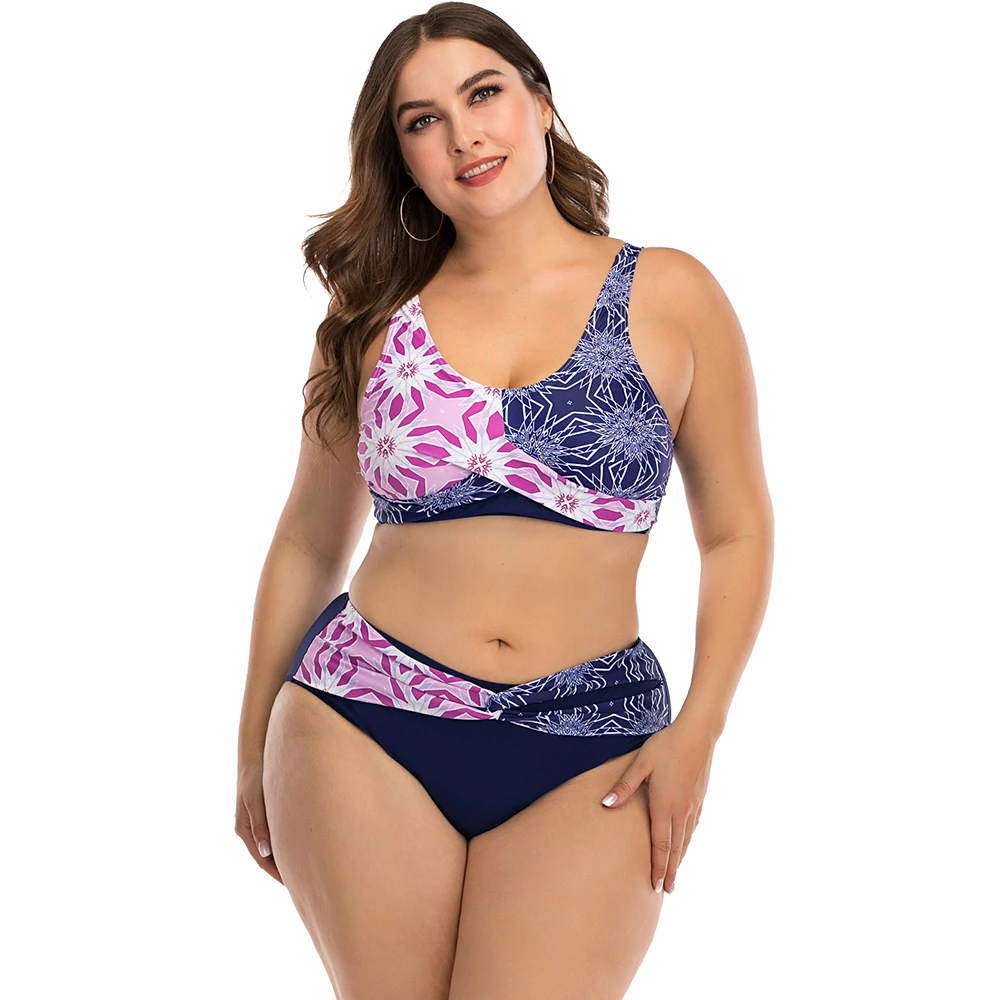 

Lunamy 2020 Snowflake Printed Women's Bikini Set Two Piece Swimming Suit High Waist Biquini Sexy Swimwear Big Size Bathing Suit