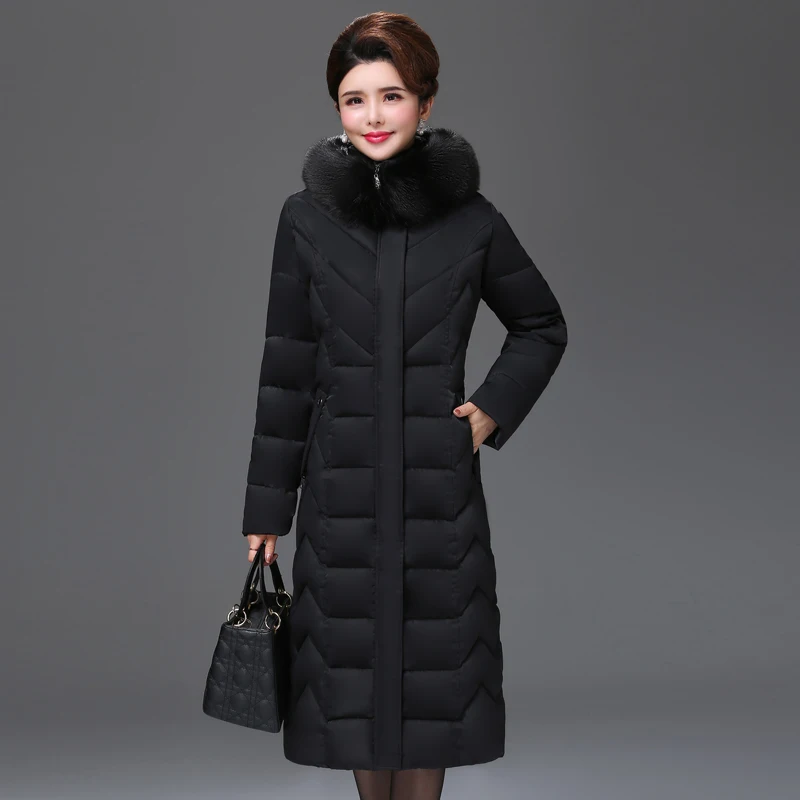 Women Winter Long Down Cotton Jacket Parkas New Ladies Fur Collar Hooded Cotton-padded Coat Female Thicken Outerwear PP144