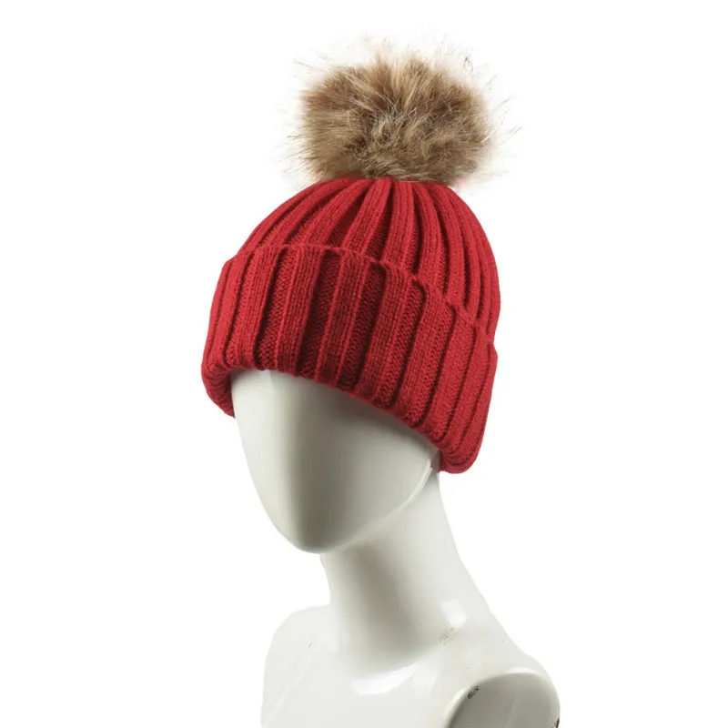 

H7499 Korean Female Male Knitted Beanies Hat Ladies Autumn Winter Thick Imitation Fox Fur Ball Cap Men Women Warm Skullies Hats