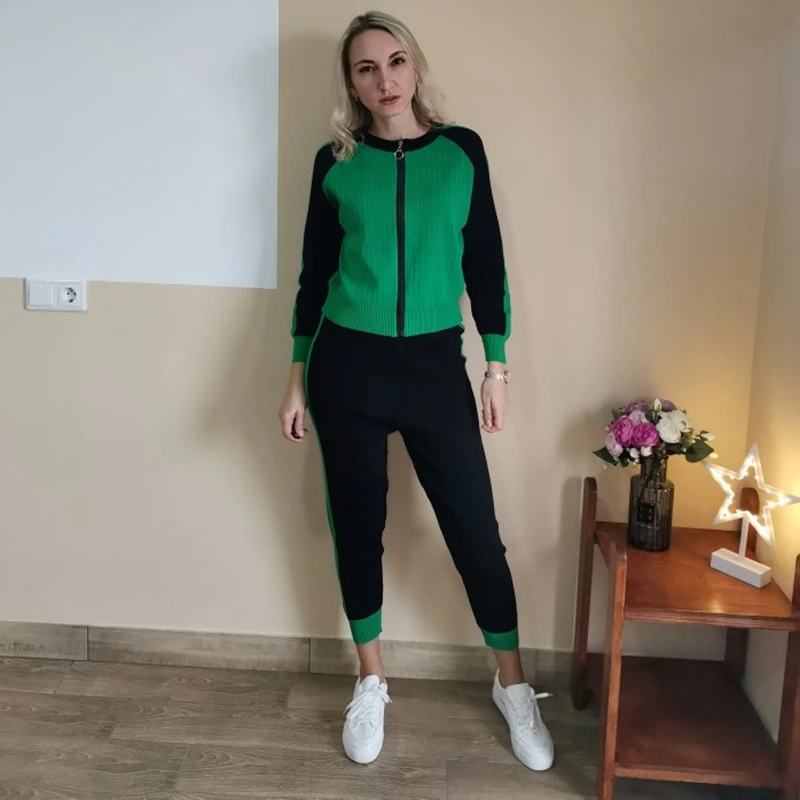 

Fashion Spring Autumn Casual Tracksuits Women Knitted Cardigan White Long Sleeve Sweater+Elastic Waist Pants Two Piece Sets