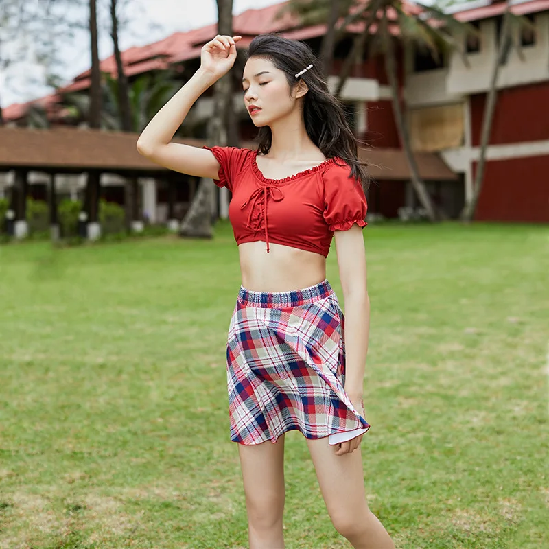 

2019 New Style Retro Backless Small Bust Gathering a Body Skirt Bathing Suit Women's Belly Covering Slimming Spa Resort Tour Bat