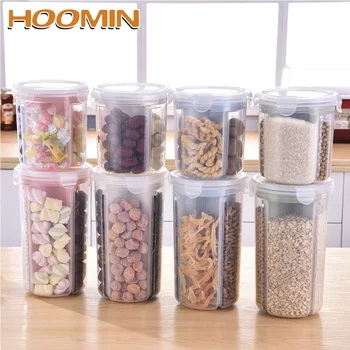 

HOOMIN Food Storage Box Plastic Clear Container Set Kitchen Storage Bottles Jars Cookie Cereals Snacks Box Dried Grains Tank
