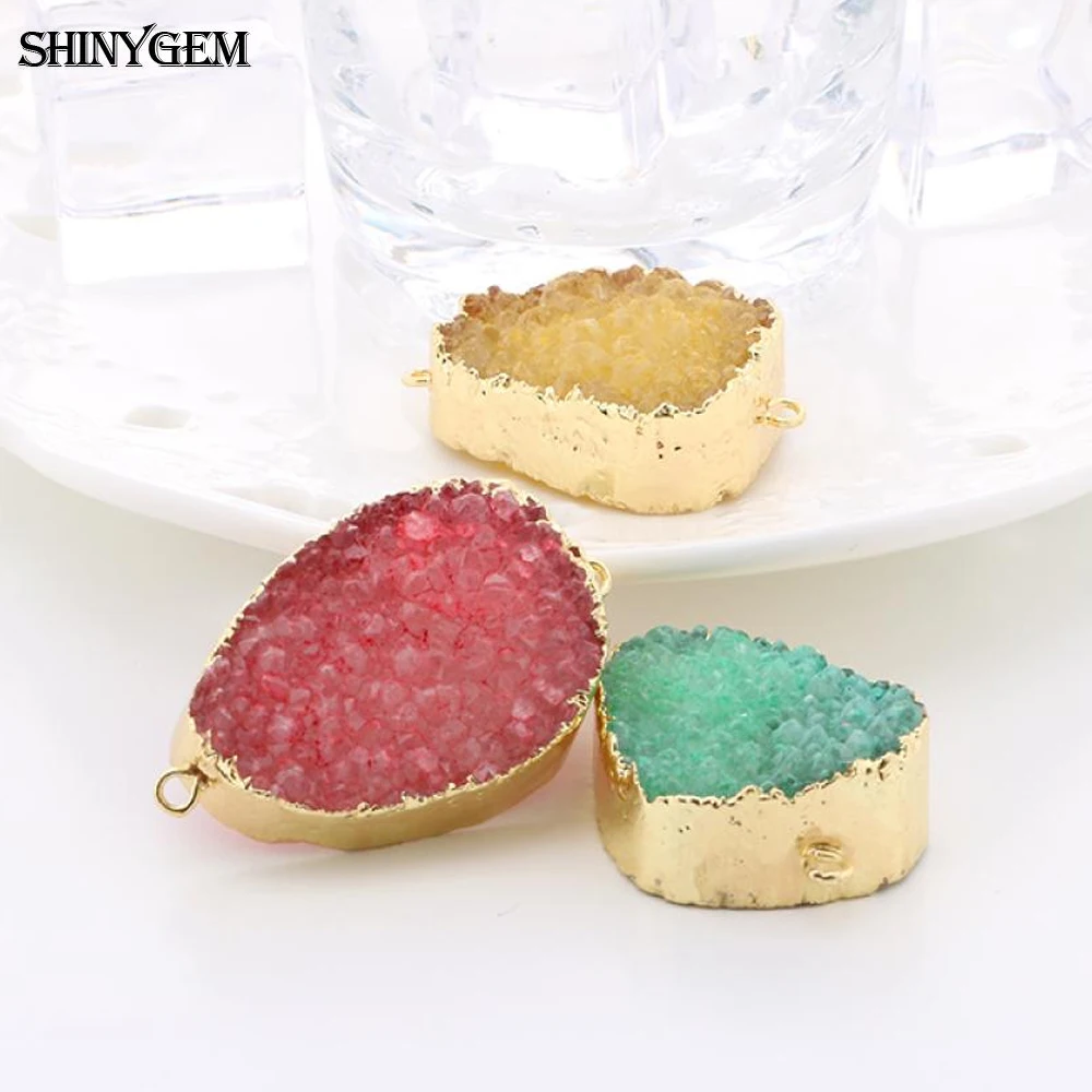 ShinyGem 22 36 мм натуральный кристалл Druzy разъемы золотое покрытие Безель камень для DIY