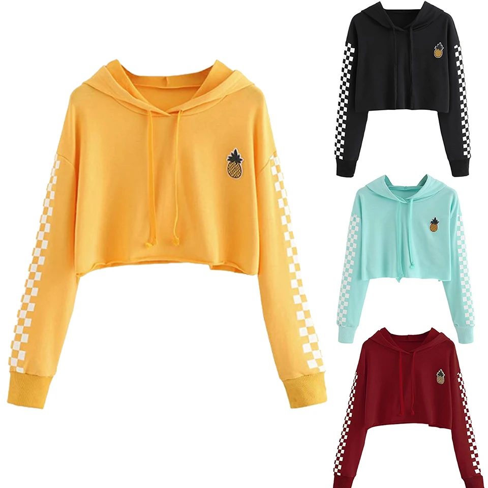 Ананас Свитшот Спортивная Кофта С Капюшоном Шахматная Доска Апликации Клетчатый
