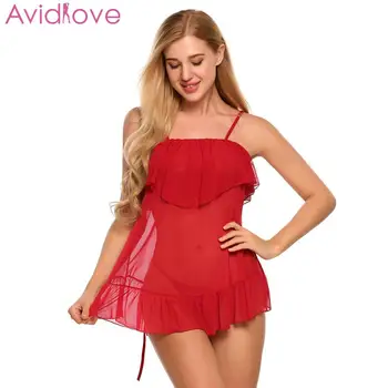 

Women MIni Babydoll Chemise Sexy Lingerie Dress With G-string See-through Backless Erotic Pajamas Ruffles Decor Porno Sleepwear