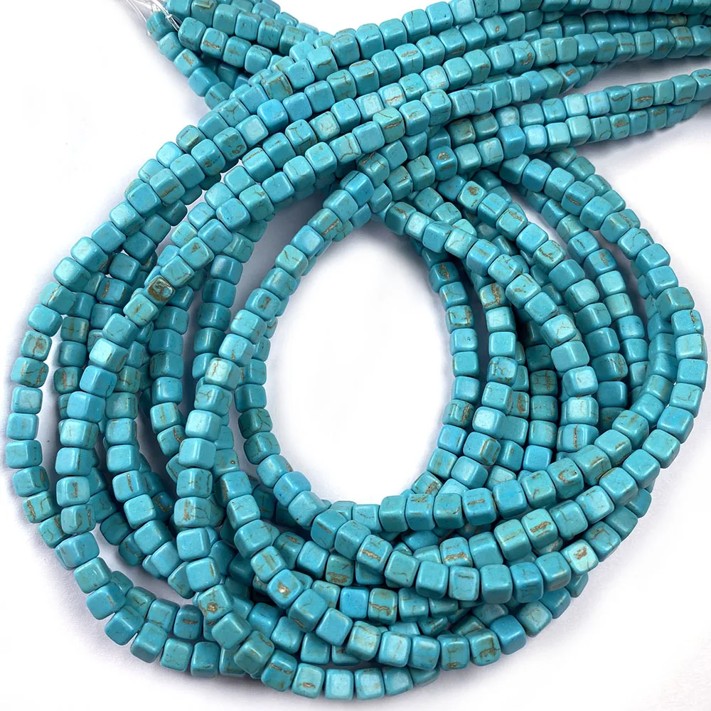 Natural Stone Loose Beads Blue Square Shape Turquoises Strand 4 6 8 MM For Jewelry Making DIY Bracelets Necklace | Украшения и