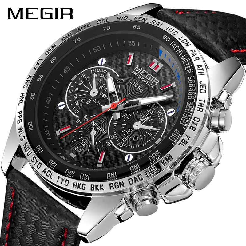 MEGIR Mens Watches Top Brand Luxury Quartz Watch Men Fashion Luminous Army Waterproof Men Wrist Watch  Relogio Masculino 1010G 1