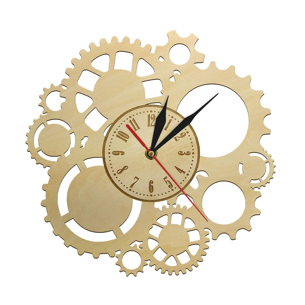 

Retro Wooden Wall Clock Steampunk Wall Art Clock Steampunk Vintage Ornament Gear Natural Wood Time Clock