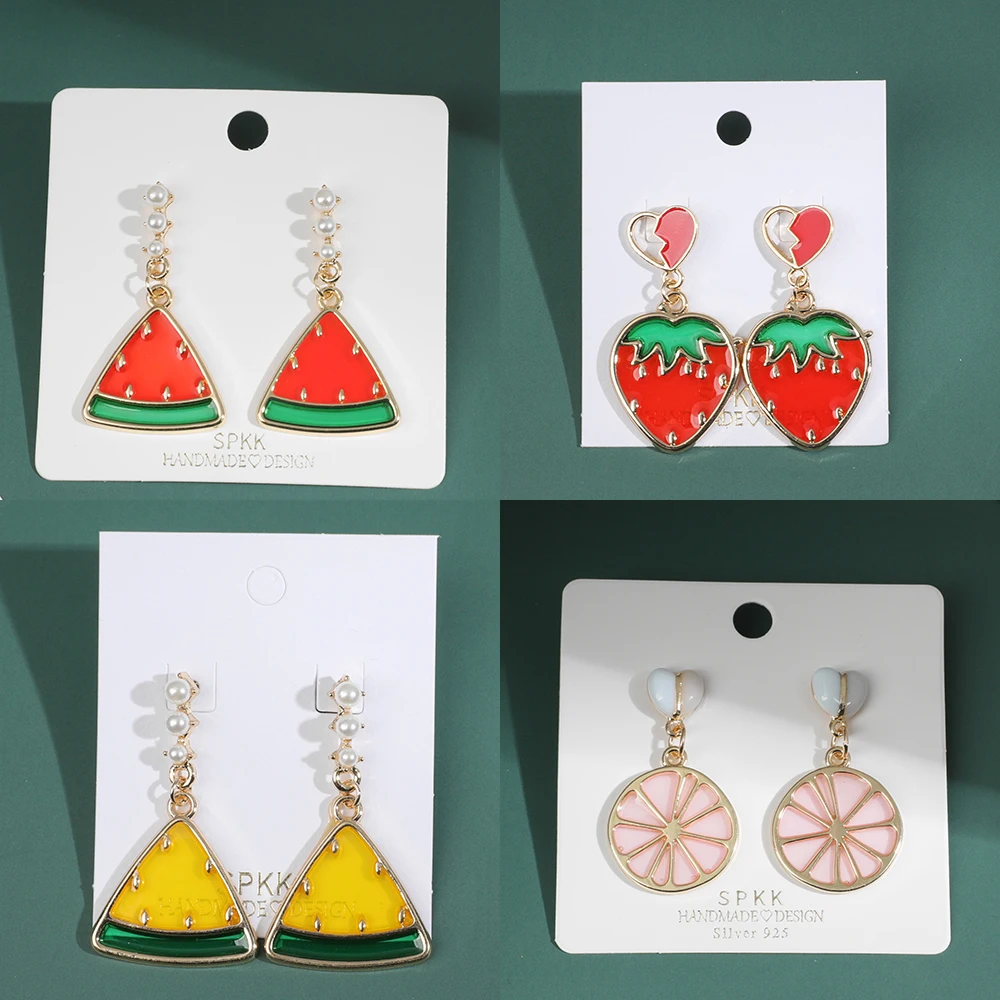 

New Design Cute Fruit Strawberry Dangle Earring for Girls Enamel Metal Lemon Statement Drop Earring Women Heart Fashion Jewelry