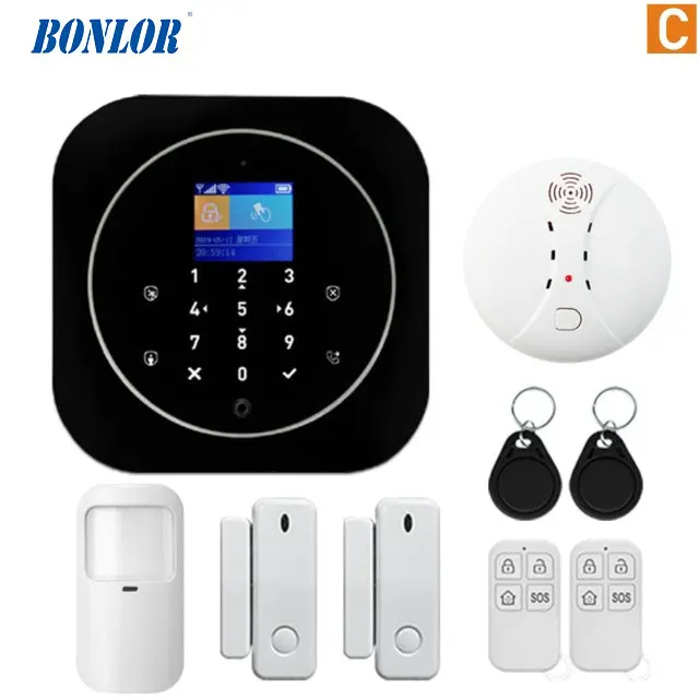 Tuya APP Smart WiFi GSM Home Security GSM Alarm System 433MHz Detectors Alarm Compatible With Alexa Google Home IFTTT Tuya APP - Color: Lavender
