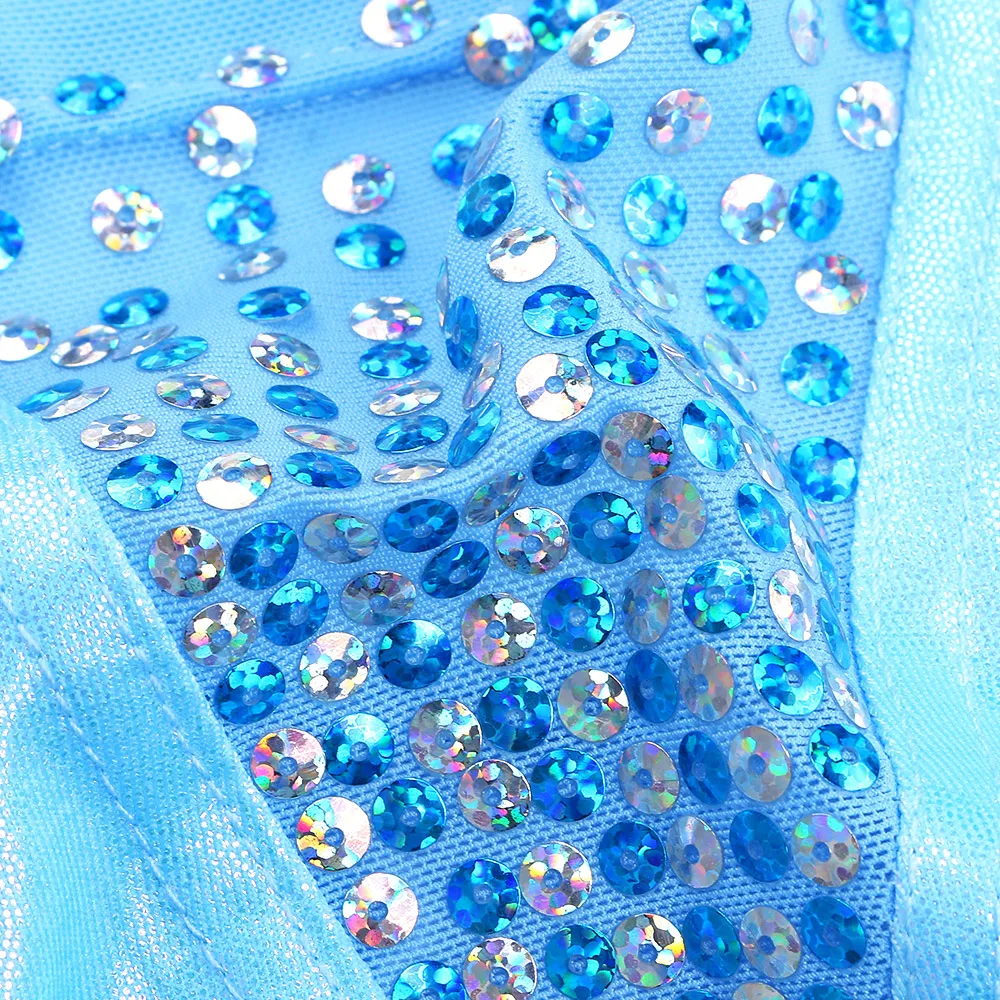 BAOHULU New 3-12 Years Girl Sleeveless Gymnastics Leotard Light Blue Fancy Sequin Ballet Leotard for Kids Ballet Dance Girl