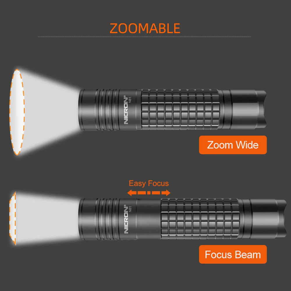 Светодиодный фонарик NICRON Zoomable с двойным топливом 18650/AA с батареей 700LM IPX4, водонепроницаемый, 5 режимов для езды на открытом воздухе, светодиодный фонарь N81