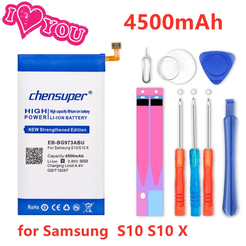 

Аккумулятор chensuper 100% мА · ч 4500 для смартфонов Samsung GALAXY S10, S10, X, S10X, EB-BG973ABU, G9730, 0 циклов, SM-G9730