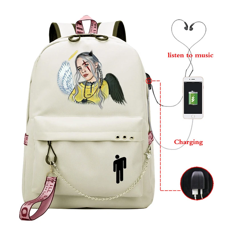 810 22 Mochila рюкзак женский Billie Eilish школьные сумки для девочек-подростков Usb зарядка Bookbag розовый рюкзак женский ноутбук дорожная сумка - Цвет: 810 22