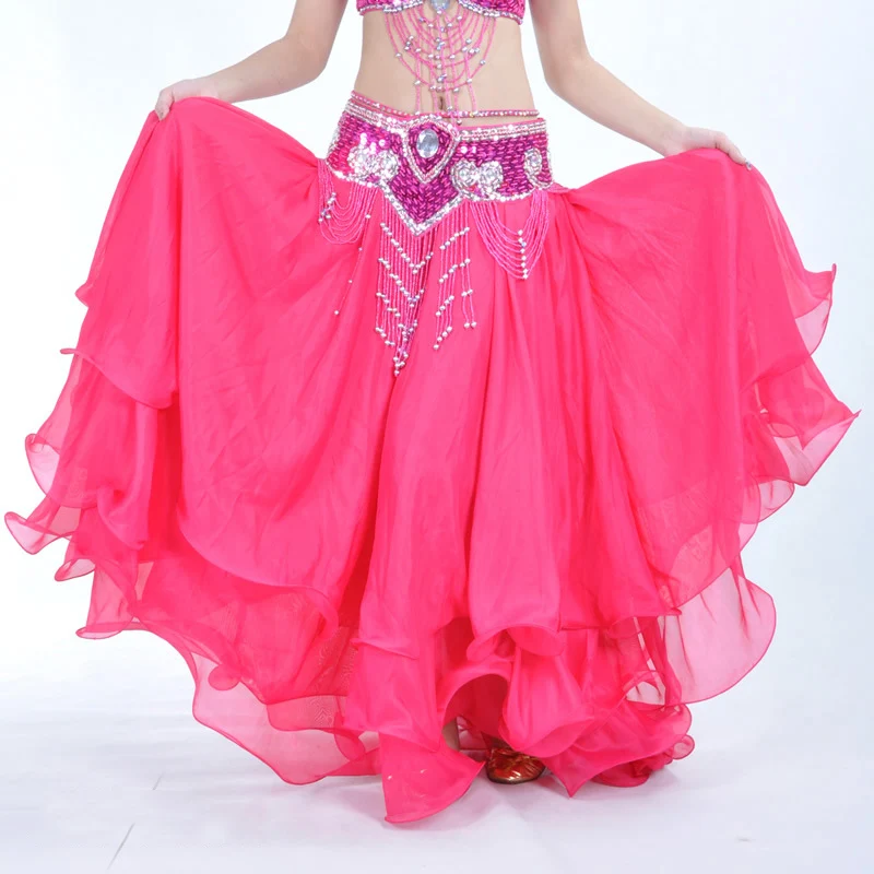 Роскошная юбка для танца живота размера плюс(без пояса), шифоновая Женская юбка для фламенко с оборками - Цвет: Color5(no belt)