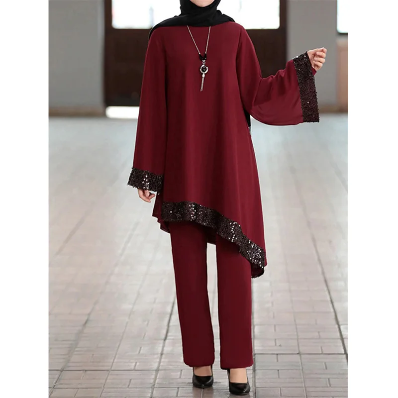 Eid Mubarak Kaftan Dubai Abaya Turquía Moda musulmana vestido Hijab conjuntos Top + Pantalones ropa Islam Abayas para damas Musulman