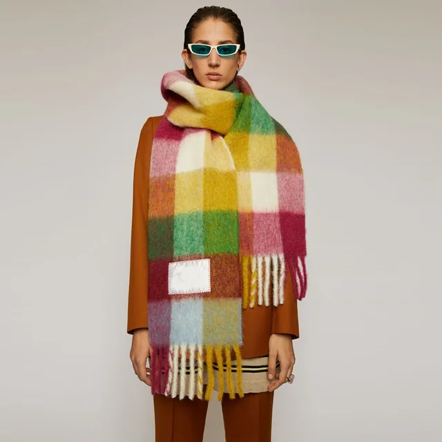 2020 Winter Scarves New Multicolor Plaid Tassel Scarf Ac Rainbow Plaid Shawl Men's Women's Warm Scarf