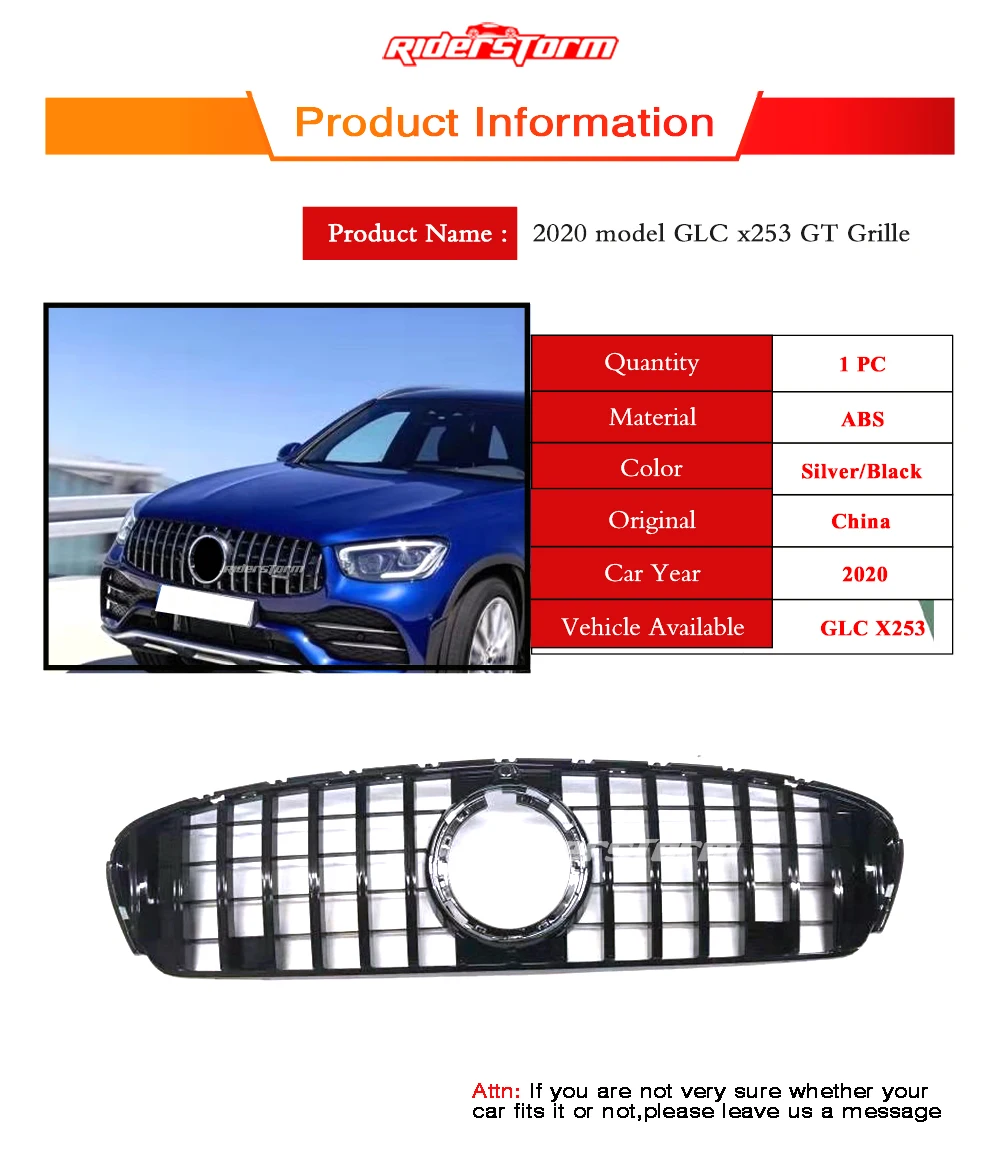 GLC класс x253 GT Передние решетки бампера для Mercedes GLC260 GLC200 GLC300 ABS x253 решетки черный серебристый с камерой